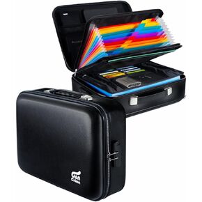 Fireproof Document Box 8 Layer File Organizer Box with Lock. Important Document with File Folder, Laptop, Portable Travel Safe