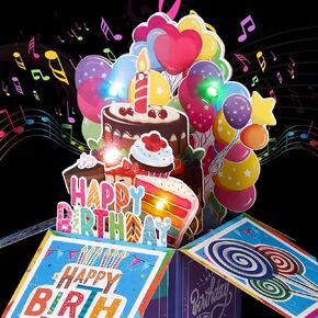 Giiffu بطاقات عيد ميلاد سعيد-3D منبثقة بطاقة عيد ميلاد سعيد مع الموسيقى والضوء ، بطاقة عيد ميلاد مضحكة للنساء أمي الأطفال الرجال ، بطاقات المعايدة مع مظروف لحفلة عيد الميلاد