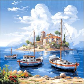 51buyoutgo Island Landscape Cross Stitch Kits, 11 Ct Count Pre Printed Counted Stamped Cross Stitch Embroidery Needlepoint Patterns Kits for Adults Beginners, Easy Advanced Crossstitch Crossstitching