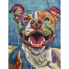 أصفر بيتبول Dog Smile DIY 11CT مختومة المبتدئين غرز المبتدئين للمبتدئين Easy Needlepoint التطريز العد الصليب غرزة الحرفة لديكور الجدار 12x16inch (2)