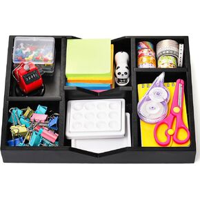 Topzea Desk Derer Organizer Tranizer ، 6 Slot Wood Junk Drigher Organizer with 2 Supplies Supplies Sugfer Storage منظمة لسطح المكتب ، الحمام ، المطبخ ، المكياج ، الغرور ، الأسود