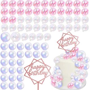 75pcs كرات صغيرة ملونة كعكة توببر ديي إدراج أعلى كرات لؤلؤة الفقاعة الملونة لذكرى زفاف زواج الطفل دش عيد ميلاد الديكور الكعكة