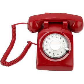 الهاتف الرجعية لخط المتسابق ، هاتف دوري ديا العتيقة القديم للمكتب المنزلي فندق ديكور سطح المكتب مع مكبر صوت ميكانيكي ، لوحة مفاتيح الاتصال الدوار (أحمر)