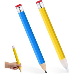 2pcs Big Pencils, 13.3 Inch Wooden Jumbo Pencils Funny Giant Pencil Novelty Large Pencil Wooden Pencils for Crafts School Home Office Party Props (Yellow, Blue)