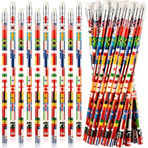 Seajan 200 Pcs International Country Flag Pencils with Erasers Bulk World Flags Theme Pencils for Back to School Country Them Party Teacher Multicultural Education Student Classroom Supplies