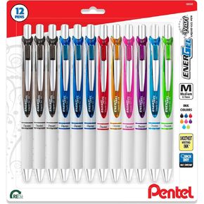 Pentel Energel 0.7 mm Pearl Retractable Liquid Als - Artrated Ink Colors Energel أقلام ، نقطة متوسطة ، طرف معدني ، حزمة 12