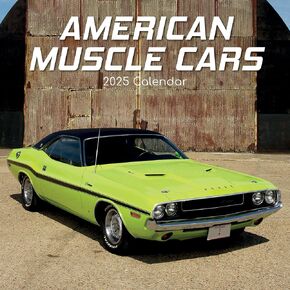2025 Square Wall Calendar - American Muscle Cars 12 x 12 Inch Monthly View, 16-Month, Transport Theme, Includes 180 Reminder Stickers