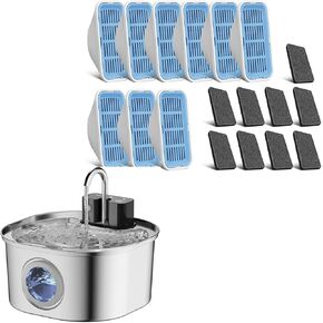 9 Pack Replacement Filters and Sponges + Wireless Cat Water Fountain