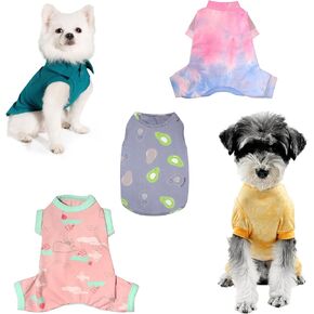 بيجامات الكلب ، ملابس جرو ، قمصان كلاب قابلة للتنفس للارتداء الداخلي أو في الهواء الطلق ، PET PET قابلة للامتداد في أنماط متعددة ، جميع مواسم ملابس الملابس (5 عبوات ، XS)