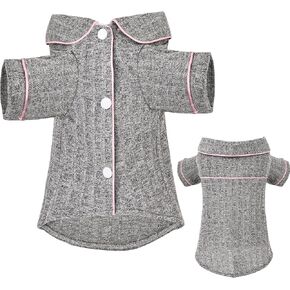 Dog Pajamas Small Sized Dog Shirt Rib Knit Tshirt Summer Puppy Clothes Pjs Cat Shirt Outfit, Grey, Small
