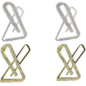 X Shaped Double Line Big Golden and White Color Diamonds Design Safety Pin Saree Pin Set - 4 Pcs