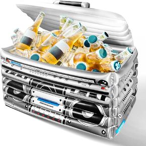 Novelty Place Inflatable Boombox Cooler - Large Capacity Ice Bucket Drink Cooler Blow Up Stereo Decoration for 80s 90s Themed Retro Party, Outdoor Gathering, Pool Celebration, and BBQ