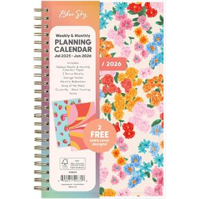Blue Sky 2025-2026 Weekly and Monthly Academic Year Planner Calendar, July 2025 - June 2026, 5" x 8", Flexible Interchangeable Cover, Wirebound, Laminated Tabs, Storage Pocket, Gladys