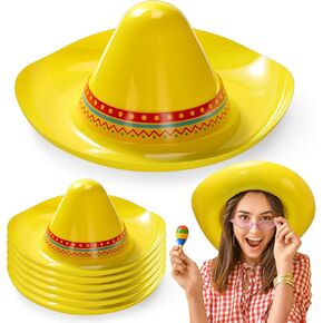 Hicarer 12 Pack Mexican Hats للبالغين ، Cinco de Mayo Fiesta Party Sombrero Yellow Plastic Hats