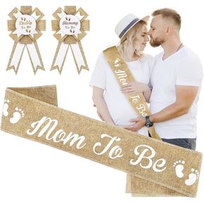 3pcs محايدة أمي أمي لتكون وشاح وأبي لتكون دبوس لديكور استحمام الطفل ، Rustic Boho Mommy لتكون دبوس دش للطفل لتكشف الجنس ديكور الحفلات