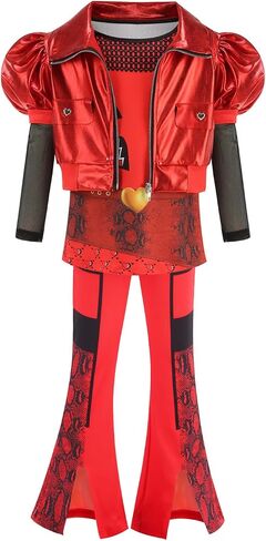 Girl Rise of Red Costume Heart Jacket Shirt Flare Pants Wig Necklace Gloves Bag Halloween Cosplay 7PCS Set 3-12Y in Saudi Arabia
