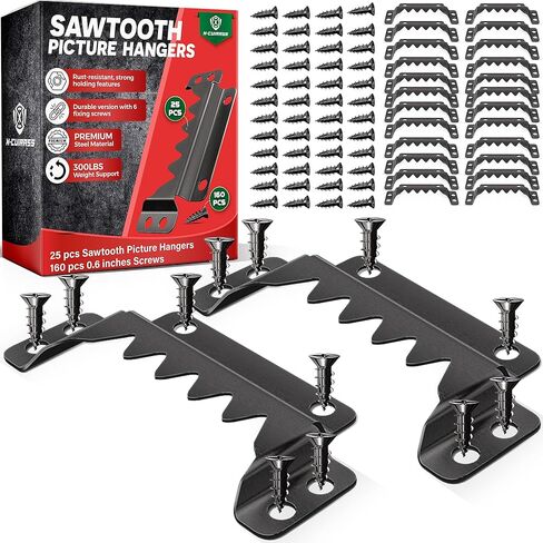 [Premium] 25 Pack 70mm Sawtooth Picture Hangers with 0.6" Screws, Heavy-Duty Steel,300LBS Load-Bearing Capacity,Picture Hanging for Wall Mounting of Artwork, Wooden Frames,Home Decoration(Black) in Kuwait