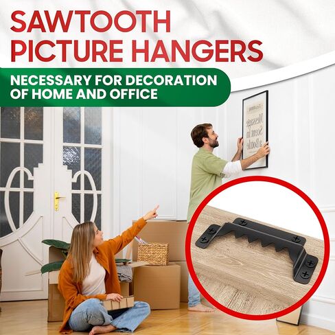 [Premium] 25 Pack 70mm Sawtooth Picture Hangers with 0.6" Screws, Heavy-Duty Steel,300LBS Load-Bearing Capacity,Picture Hanging for Wall Mounting of Artwork, Wooden Frames,Home Decoration(Black) in Kuwait