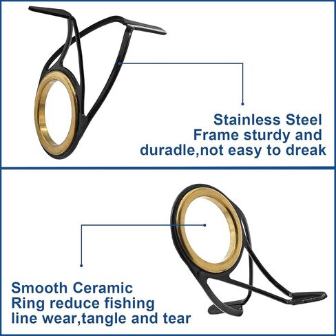 Litoexpe 9 Pieces Fishing Rod Repair Kit, Double Legs Fishing Rod Guides Rings, Stainless Steel Rod Top Tips Replacement Ceramic Guide Rod Eyelet (Silver, Black) in Saudi Arabia