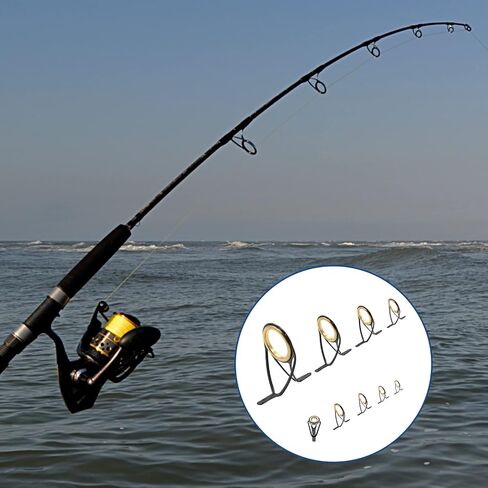 Litoexpe 9 Pieces Fishing Rod Repair Kit, Double Legs Fishing Rod Guides Rings, Stainless Steel Rod Top Tips Replacement Ceramic Guide Rod Eyelet (Silver, Black) in Saudi Arabia
