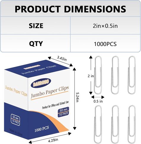Nonskid Jumbo Paper Clips, 1000 PCS (2 Inch) Large Paperclips Silver Clips for Paperwork Ideal for Home, School and Office Use (Silver, 2 in) in Kuwait