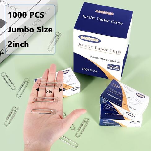 Nonskid Jumbo Paper Clips, 1000 PCS (2 Inch) Large Paperclips Silver Clips for Paperwork Ideal for Home, School and Office Use (Silver, 2 in) in Kuwait