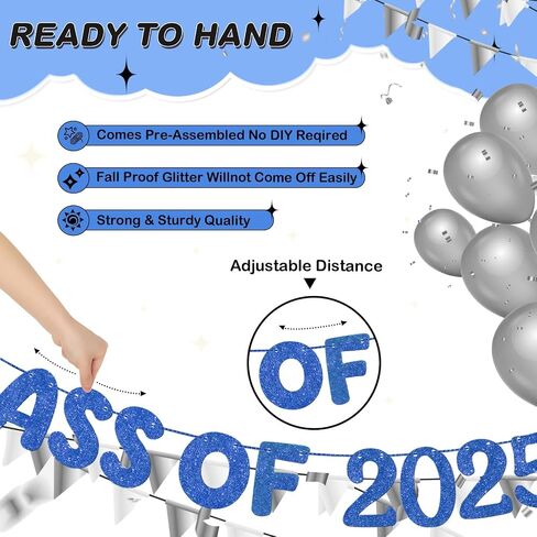 Fulmoon Congrats Grad Class of 2025 Banner Congrats Banner for Graduation Party Decorations Graduation Party Banner Congrats Grad Decor for College High School Graduation Party (Navy Blue) in Kuwait