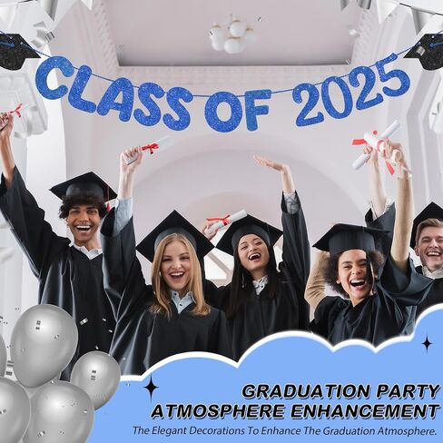Fulmoon Congrats Grad Class of 2025 Banner Congrats Banner for Graduation Party Decorations Graduation Party Banner Congrats Grad Decor for College High School Graduation Party (Navy Blue) in Kuwait