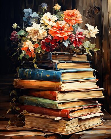 DIY Paint by Numbers for Adults Flowers, Book Paint by Numbers Kits with Paintbrushes and Acrylic Pigment 16X20 Inch Frameless Canvas Wall Decor Oil Painting for Friends Family in Kuwait