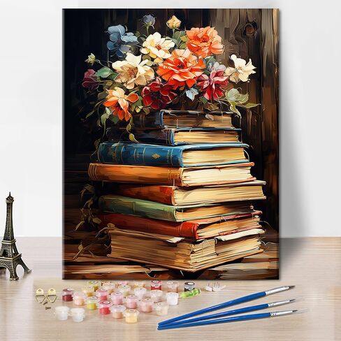 DIY Paint by Numbers for Adults Flowers, Book Paint by Numbers Kits with Paintbrushes and Acrylic Pigment 16X20 Inch Frameless Canvas Wall Decor Oil Painting for Friends Family in Kuwait