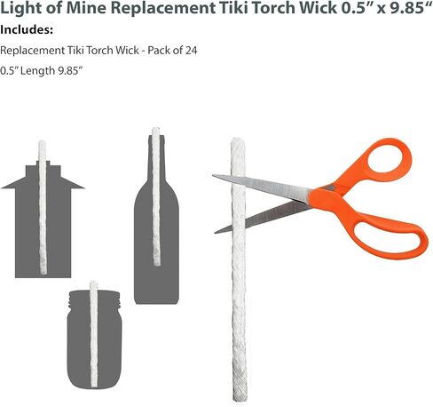 Light of Mine | Fiberglass Replacement Tiki Torch Wick | 0.5" Length 9.85" | Long Lasting | Perfect for Outdoor Tiki Torch |Wine Bottles | Lanterns | Citronella Oil Lamps (12) in Kuwait