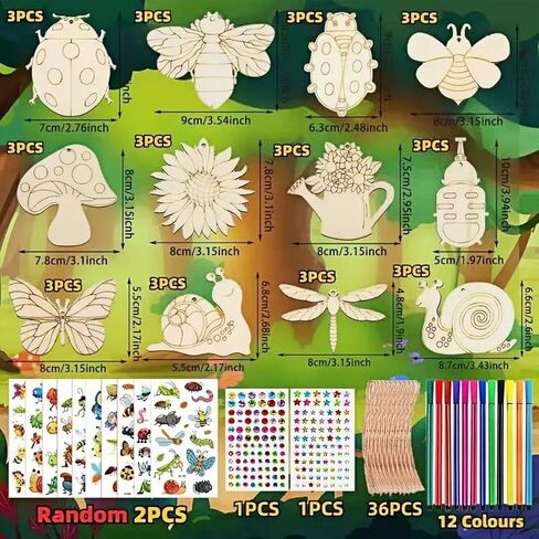 ShaoAngDuoMi 36PCS DIY Wooden Painting Crafts Set, Blank Coloring Wooden Stencils of Plants and Insects, Party Favors, Painting Activity, Birthday Gift, Parent-Child Family Art Creation in Saudi Arabia
