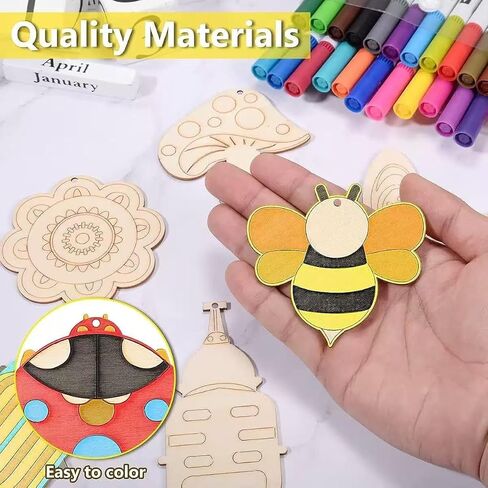ShaoAngDuoMi 36PCS DIY Wooden Painting Crafts Set, Blank Coloring Wooden Stencils of Plants and Insects, Party Favors, Painting Activity, Birthday Gift, Parent-Child Family Art Creation in Saudi Arabia
