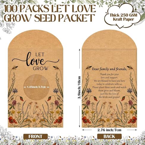 FUMETE 50 PCS LET LOWN GROW SEED Packets Cool Wedding Feavors للضيوف Kraft Envelope Kraft Bag مع نافذة حزم تخزين البذور قابلة للاستمتاع بحفل الزفاف. in Saudi Arabia