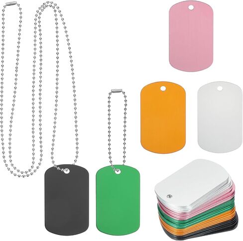 MECCANIXITY Blank Dog Tags Rectangle Blank Aluminum Blank Keychains Two Size Length Ball Steel Chains Metal Personalized Pet for DIY Crafts Silver/Pink/Black/Green/Gold, 50 Set in Saudi Arabia
