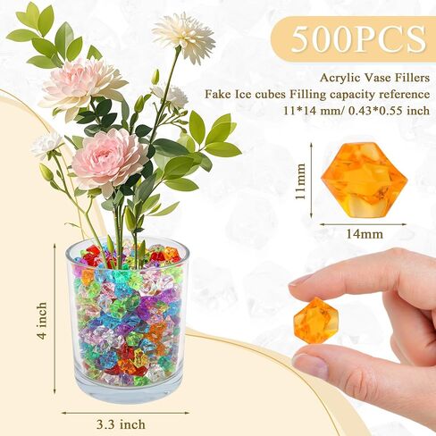 yatojuzi 500pcs مكعبات ثلج مزيفة من الأحجار الكريمية الأحجار الكريمة للأحجار الكريمة متعددة الألوان الحشو المدمرة بلورات الماس البلاستيكي لحزب DIY مركبة مركبة مبعثرة عرض 0.5 "(لون عشوائي) in Kuwait