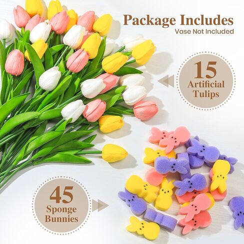 Easter Decorations - Artificial Tulips and Bunny Easter Vase Filler Set, Easter Centerpieces for Tables, Spring Centerpiece for Home and Holiday Celebrations in Kuwait