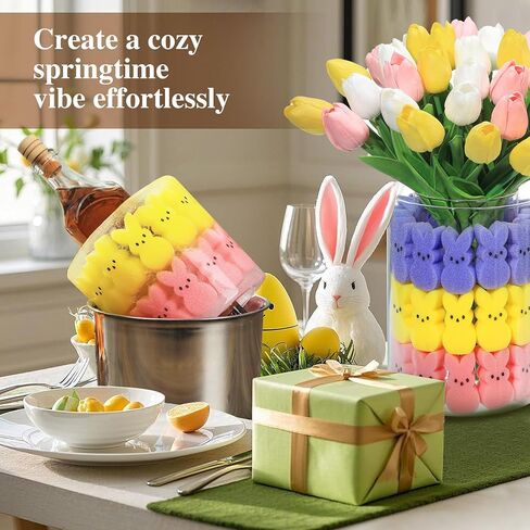 Easter Decorations - Artificial Tulips and Bunny Easter Vase Filler Set, Easter Centerpieces for Tables, Spring Centerpiece for Home and Holiday Celebrations in Kuwait