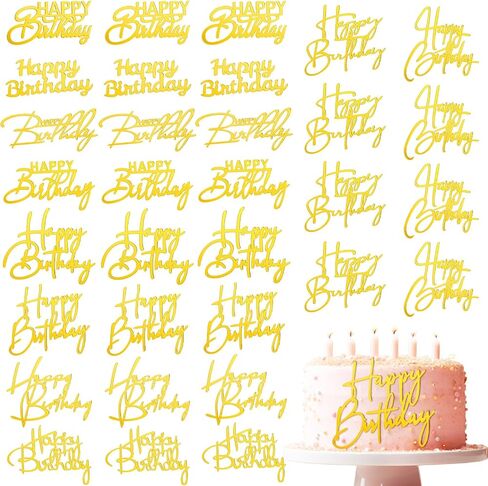 Barydat 50 Pcs Happy Birthday Cake Toppers Bulk Mirror Acrylic Cupcake Topper Cupcake Decorations Happy Birthday Sign for Cake Side Inserts Decor Party Supplies 10 Style (Silver) in Saudi Arabia