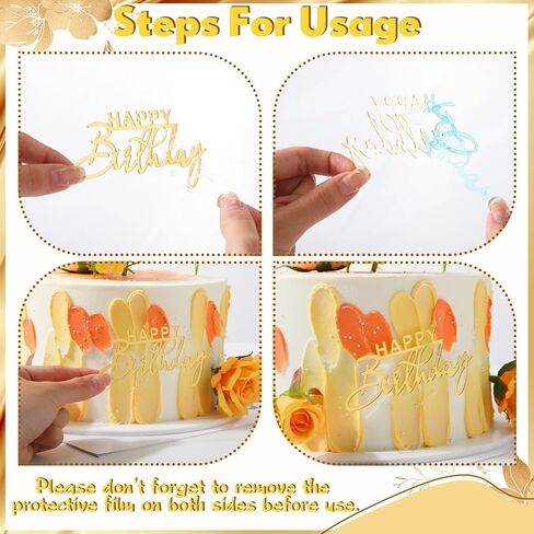 Barydat 50 Pcs Happy Birthday Cake Toppers Bulk Mirror Acrylic Cupcake Topper Cupcake Decorations Happy Birthday Sign for Cake Side Inserts Decor Party Supplies 10 Style (Silver) in Saudi Arabia