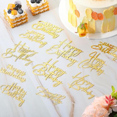 Barydat 50 Pcs Happy Birthday Cake Toppers Bulk Mirror Acrylic Cupcake Topper Cupcake Decorations Happy Birthday Sign for Cake Side Inserts Decor Party Supplies 10 Style (Silver) in Saudi Arabia