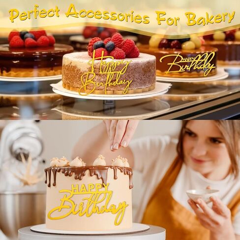 Barydat 50 Pcs Happy Birthday Cake Toppers Bulk Mirror Acrylic Cupcake Topper Cupcake Decorations Happy Birthday Sign for Cake Side Inserts Decor Party Supplies 10 Style (Silver) in Saudi Arabia