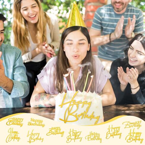 Barydat 50 Pcs Happy Birthday Cake Toppers Bulk Mirror Acrylic Cupcake Topper Cupcake Decorations Happy Birthday Sign for Cake Side Inserts Decor Party Supplies 10 Style (Silver) in Saudi Arabia