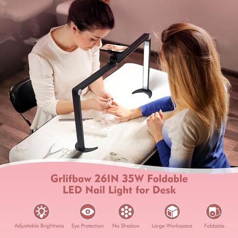 مصباح أظافر قابل للطي مطور للمكتب ، ضوء تقنية الأظافر الكبيرة مع حامل الهاتف ، نصف قمر LED LID 3 أوضاع 3000K-5600K للأظافر ، ملحقات الرموش ، المكياج ، الوشم ، سبا (أسود) in Kuwait
