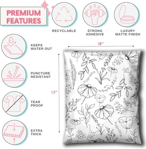 Picksie Mailers - Poly-mailers, 10x13 Shipping Bags for Small Business, 100 Pack Polymailer Packaging Bags, Mailing Poly Bags, Poly Mailers, Boutique Shipping Envelopes Package Bags - Pretty Patchwork in Saudi Arabia