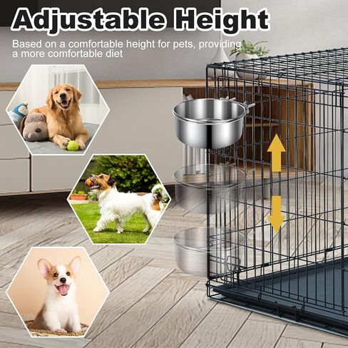 صناديق الكلب أوعية ، أوعية الكلب من الفولاذ المقاوم للصدأ القابل للإزالة للطعام والماء ، بيت كسنيل معلق محطة تغذية المياه الماء للحيوانات الأليفة الصغيرة/المتوسطة/الكبيرة ، (7.1 "× 3.7" و 6.3 "*2.6" ، الفضة) in Kuwait