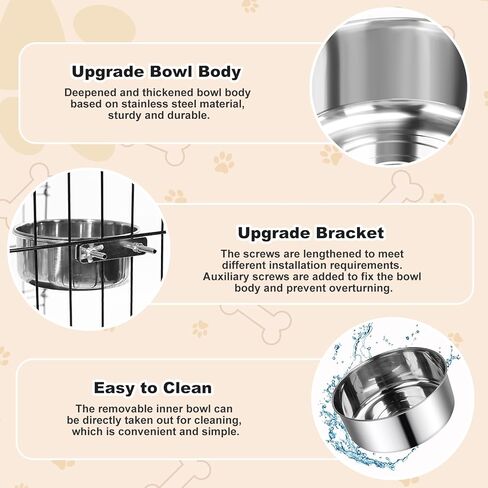 صناديق الكلب أوعية ، أوعية الكلب من الفولاذ المقاوم للصدأ القابل للإزالة للطعام والماء ، بيت كسنيل معلق محطة تغذية المياه الماء للحيوانات الأليفة الصغيرة/المتوسطة/الكبيرة ، (7.1 "× 3.7" و 6.3 "*2.6" ، الفضة) in Kuwait
