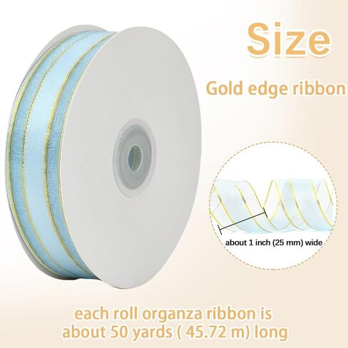 50 Yards 1 Inch Navy Blue Organza Ribbon Gold Edge Sheer Nylon Transparent Clear Soft Shimmer Spool Ornamental Ribbons Made of Textiles for Gift Wrapping Bouquets Hair Braiding Wedding DIY in Saudi Arabia