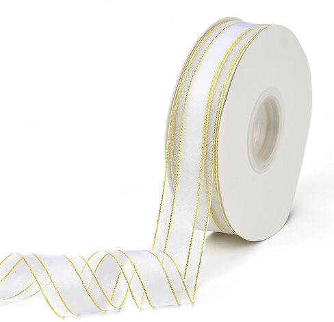 50 Yards 1 Inch Navy Blue Organza Ribbon Gold Edge Sheer Nylon Transparent Clear Soft Shimmer Spool Ornamental Ribbons Made of Textiles for Gift Wrapping Bouquets Hair Braiding Wedding DIY in Saudi Arabia