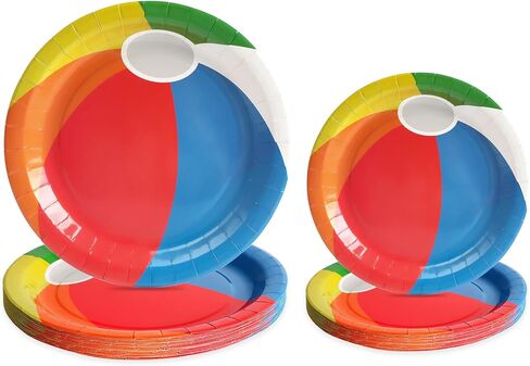 50 Pcs Party Plates, Beach Ball Paper Plates Party Supplies for Summer Beach Pool Ball, Disposable Tableware Sets, Serve for 25 Guests in Kuwait